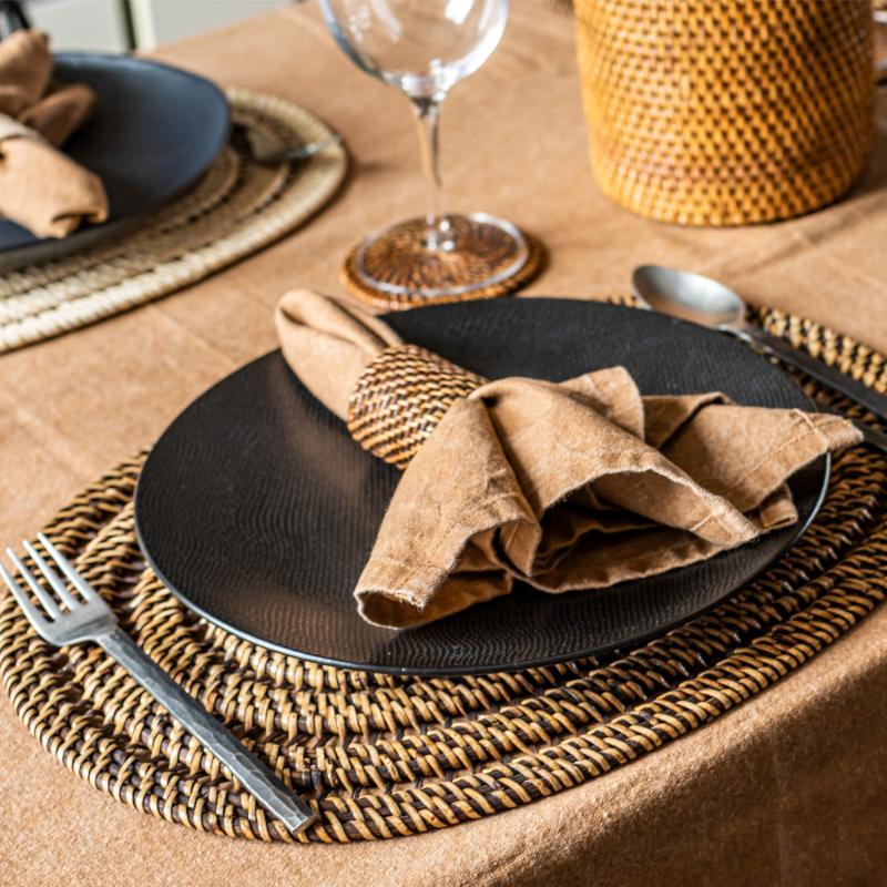 Rattan serviettring 4 stk mørk brun