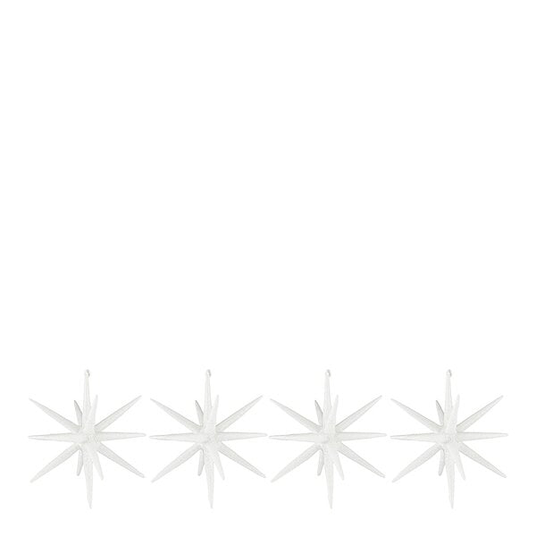 Spike juletrepynt store stjerner 12 cm 4 stk hvit/glitter