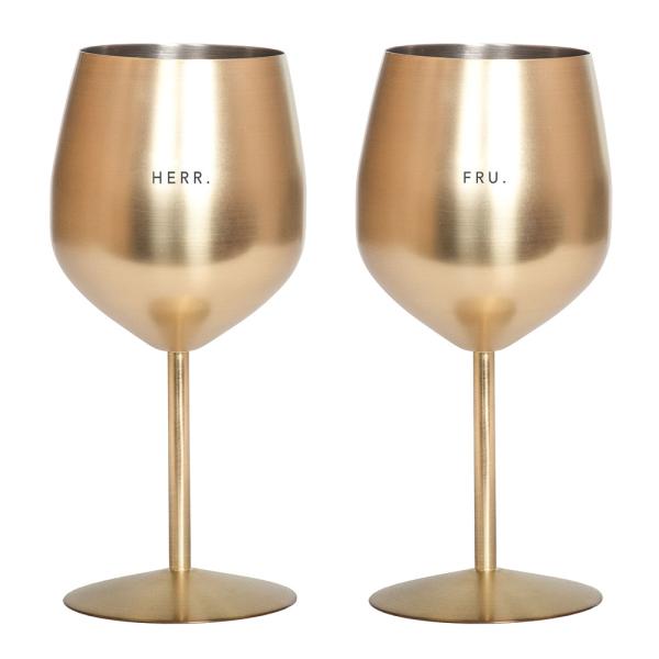 Vinglass stål HERR & FRU 45 cl 2 stk gull