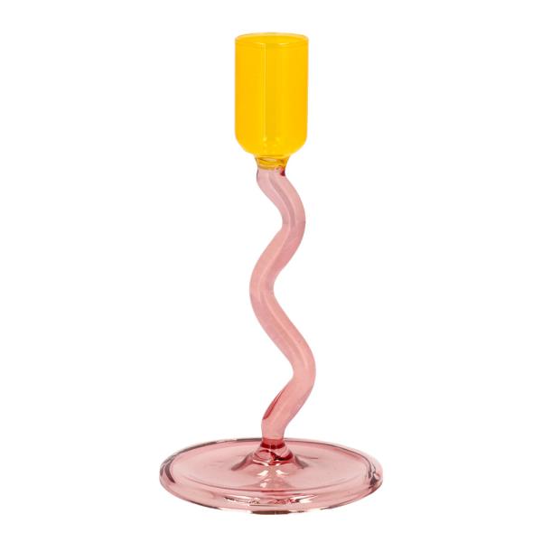 Styles lysestake glass 8,5x15,3 cm rosa/gul