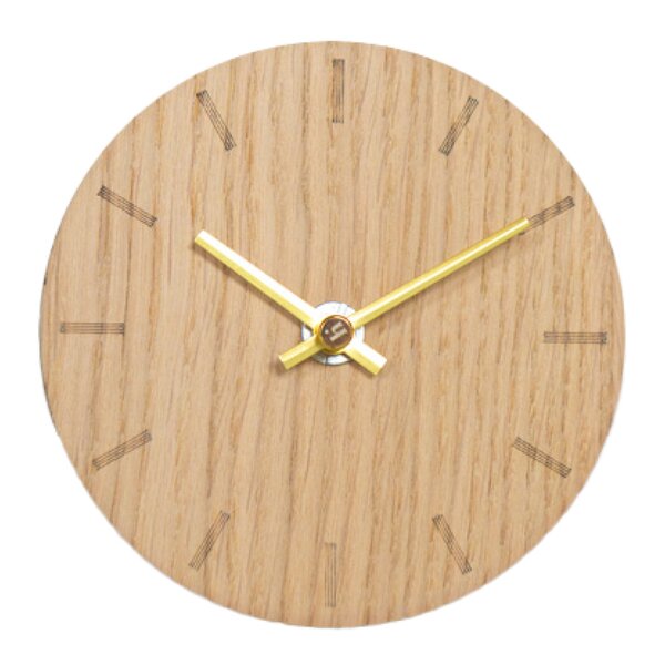 Light Oak klokke 12 cm lys eik m/gull viser