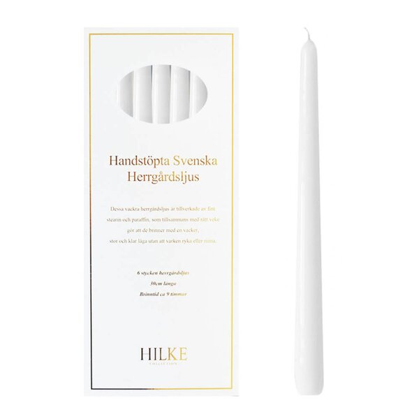 Herregårdslys 30 cm 6 stk hvit