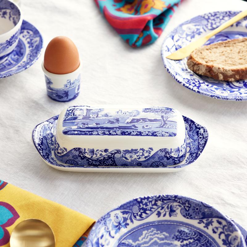 Blue Italian smørboks blå/hvit