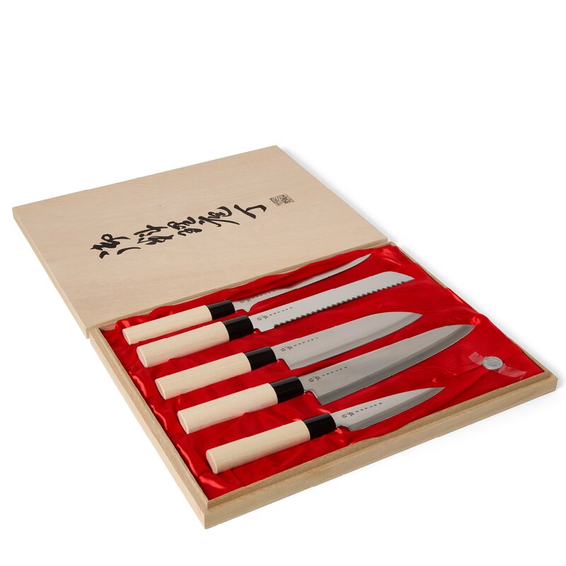 Houcho knivsett 5 kniver balsabox