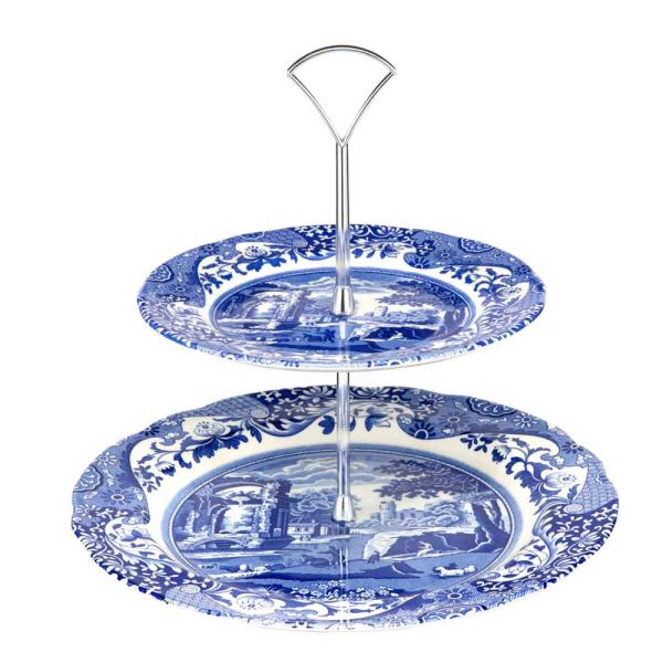 Blue Italian 2-etasjes kakefat 27 cm blå/hvit