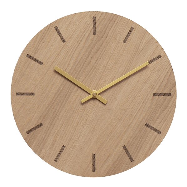 Light Oak veggklokke 28 cm lys eik m/gull viser