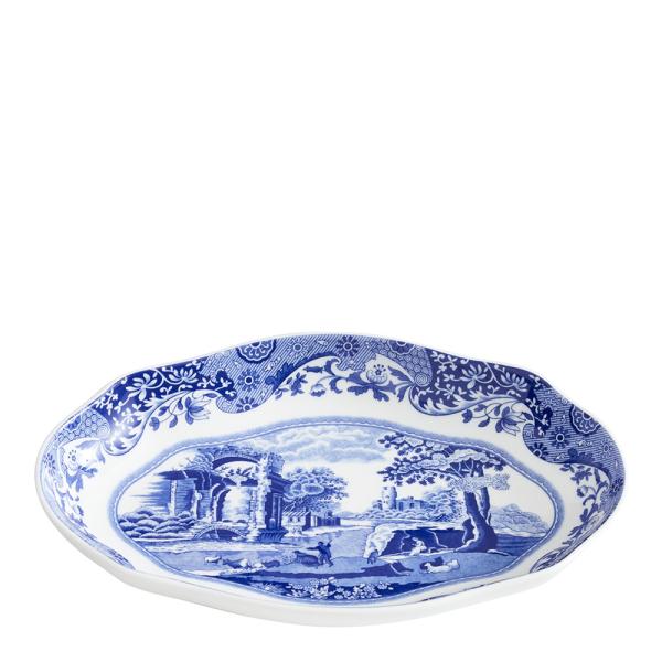 Blue Italian oval tallerken 21 cm blå/hvit