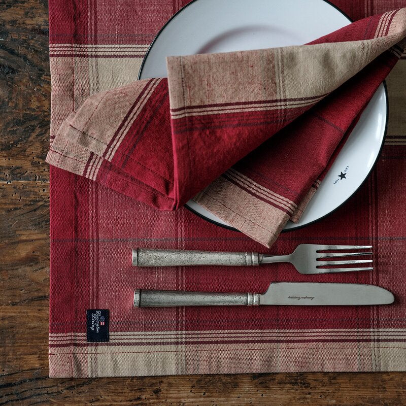 Rutete servietter lin/bomull 50x50 cm rød/beige