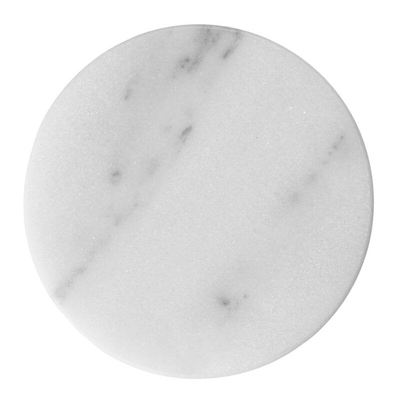 Marmor glassbrikke rund 10 cm 4 stk hvit/natur
