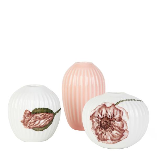 Hammershøi Poppy vase 3 stk miniatyr hvit m/dekor