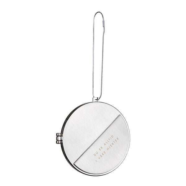 Julepynt medaljong m/fotoramme 7x7 cm i våre hjerter sølv