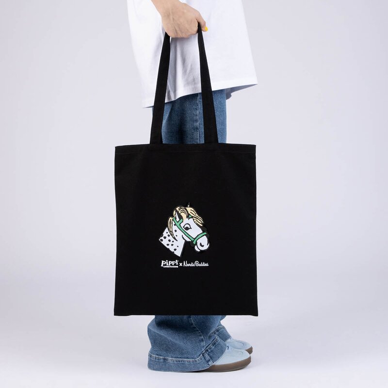 Pippi handlenett 38,5x42 cm Pippi hest svart