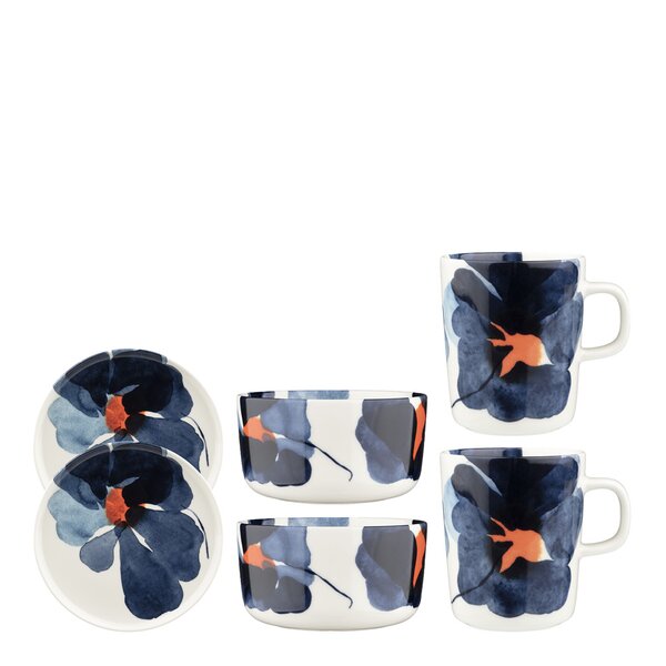 Valssi frokostsett 6 deler hvit/blå/oransje
