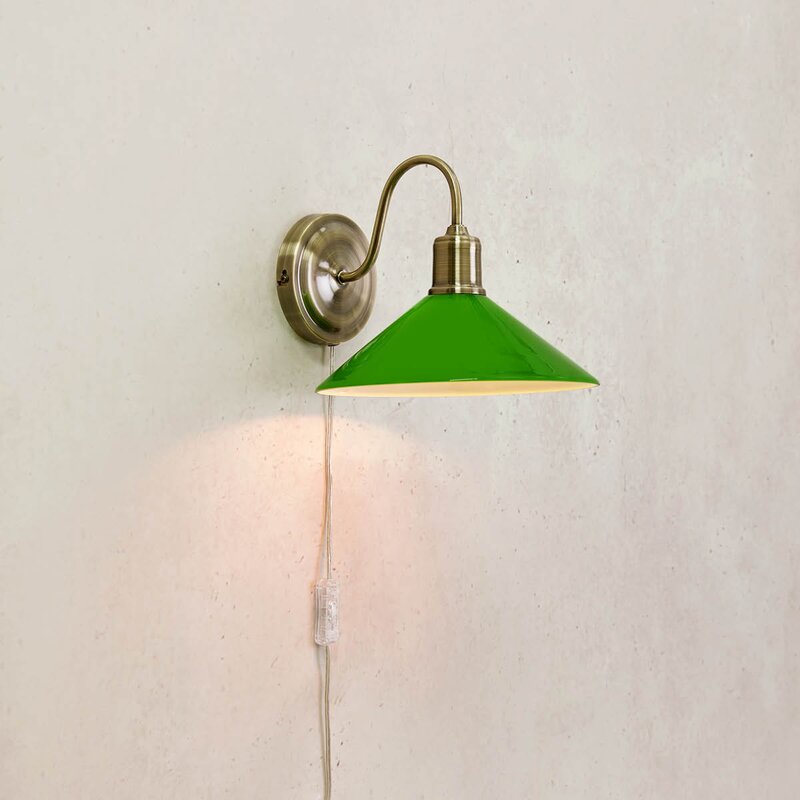 Vela vegglampe 21 cm antique messing/grønn