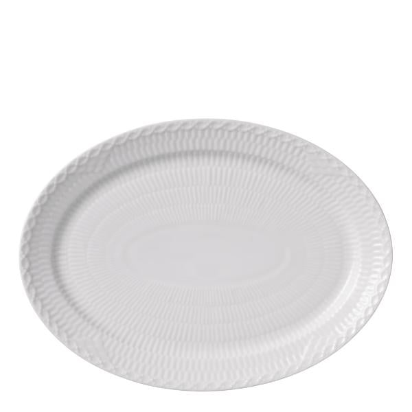 Hvit Riflet Halvblonde oval tallerken 28 cm