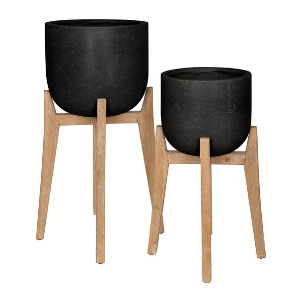 Rustik blomsterpotte rund 2 stk 37+30 cm svart
