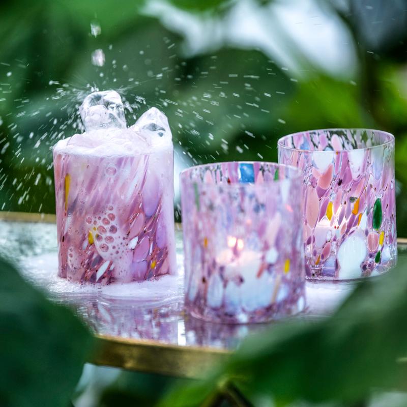Swirl drikkeglass/lykt 35 cl rosa multi