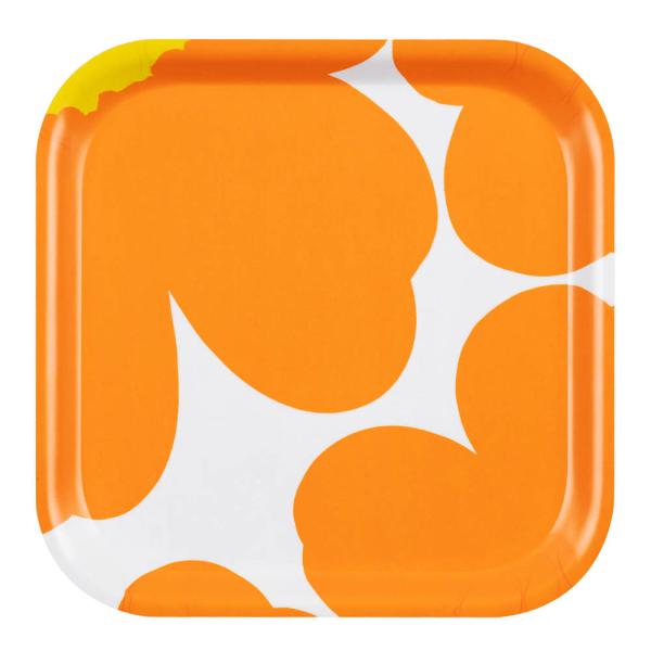 Unikko serveringsbrett 20x20 cm hvit/oransje/gul