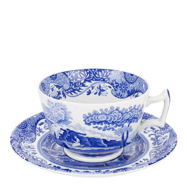 Blue Italian kaffekopp med fat 28 cl blå/hvit