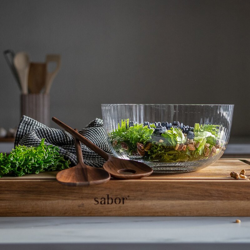 Timeless salatbolle med salatbestikk 3L klar/valnøtt