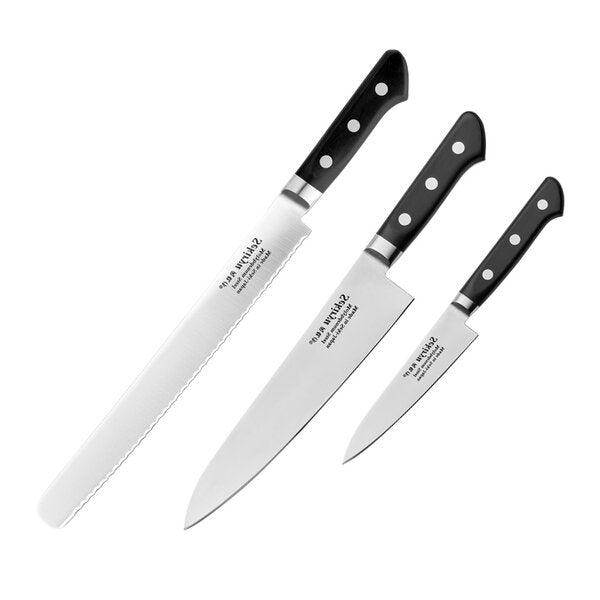 Master knivsett 3 deler kokkekniv, grønnsakskniv, brødkniv svart