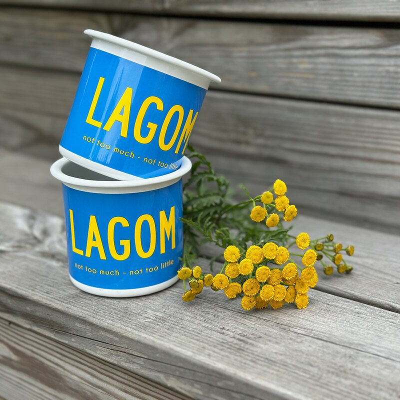 Fika Emaljekopp 30 cl lagom blå gul