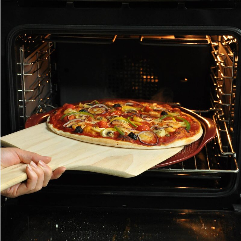 Pizzastein rillet 40 cm rød