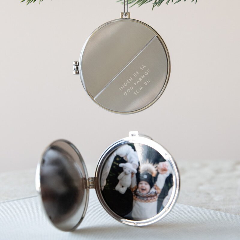 Julepynt medaljong m/fotoramme 7x7 cm farmor sølv