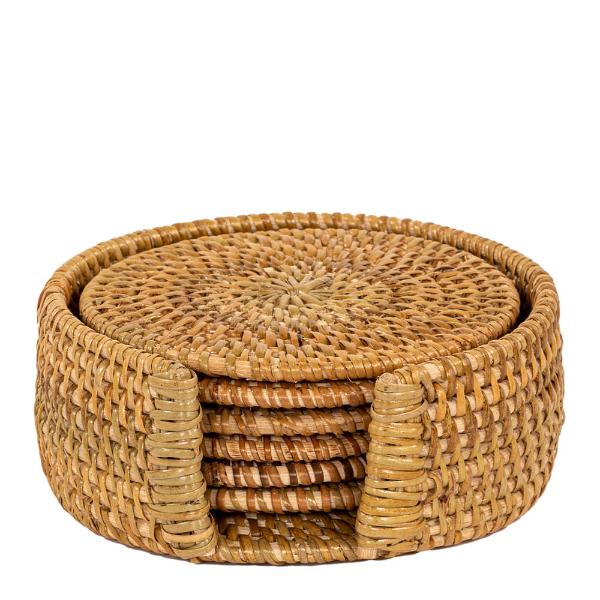 Rattan glassbrikke 6 stk i stativ beige