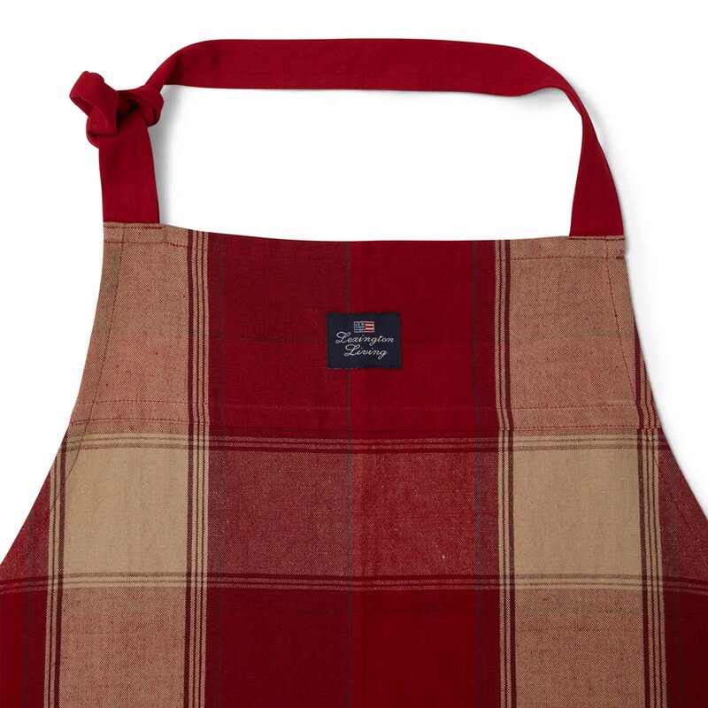 Rutete forkle lin/bomull 80x105 cm rød/beige
