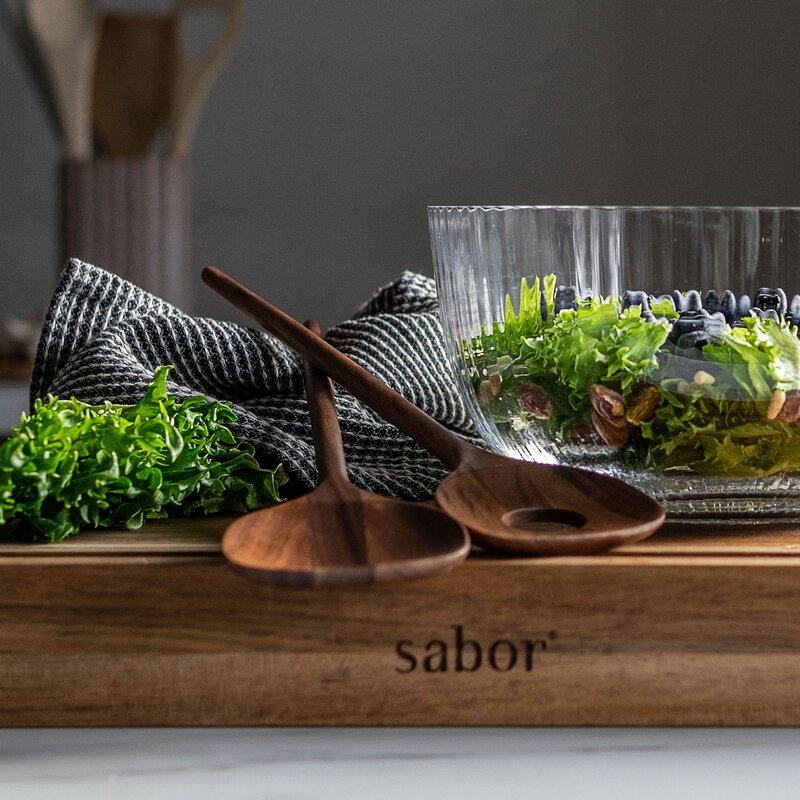 Timeless salatbolle med salatbestikk 3L klar/valnøtt