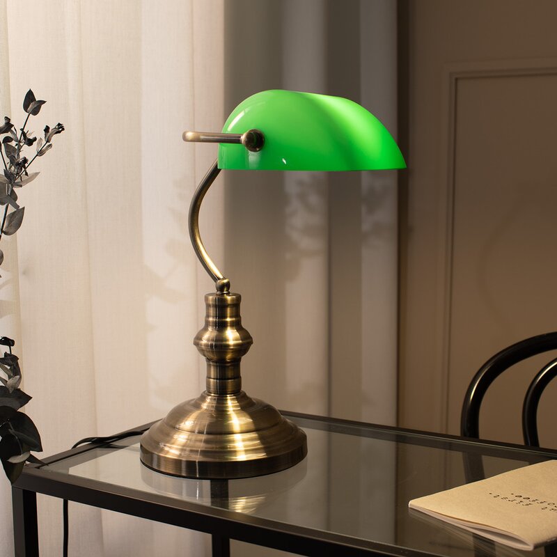 Bankers bordlampe 42 cm antikk/grønn