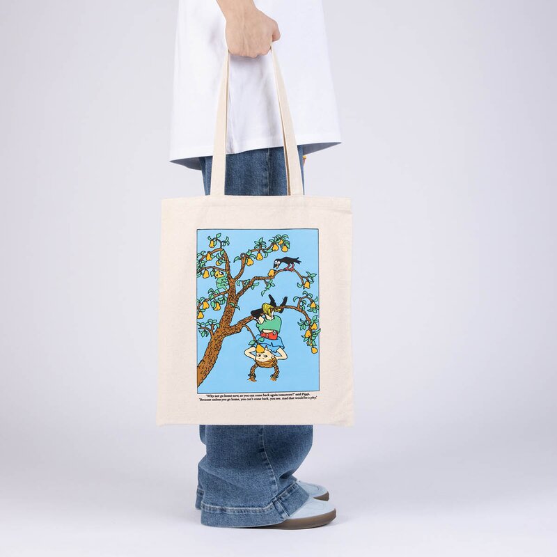 Pippi handlenett 38,5x42 cm Pippi opp-ned beige