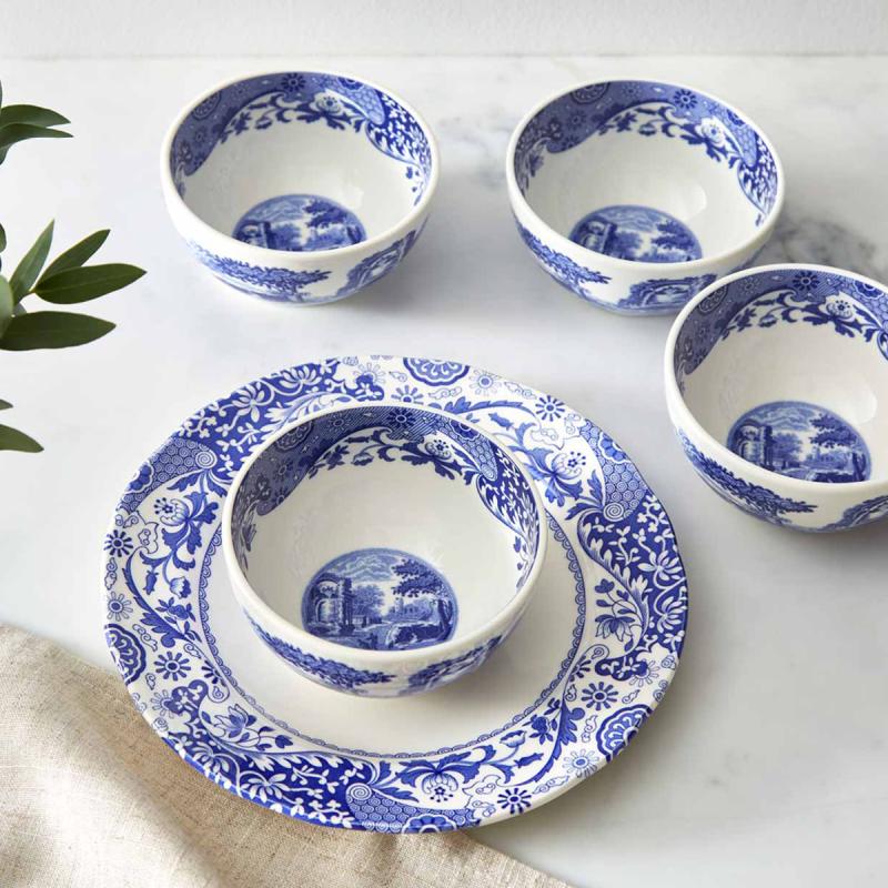 Blue Italian dippskål 10 cm 4 stk blå/hvit