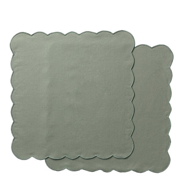 Scallopped tekstilserviett 2 stk 40x40 cm støvgrønn