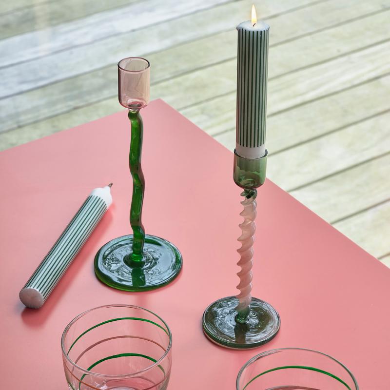 Styles lysestake glass 7,4x16,3 cm grønn/rosa