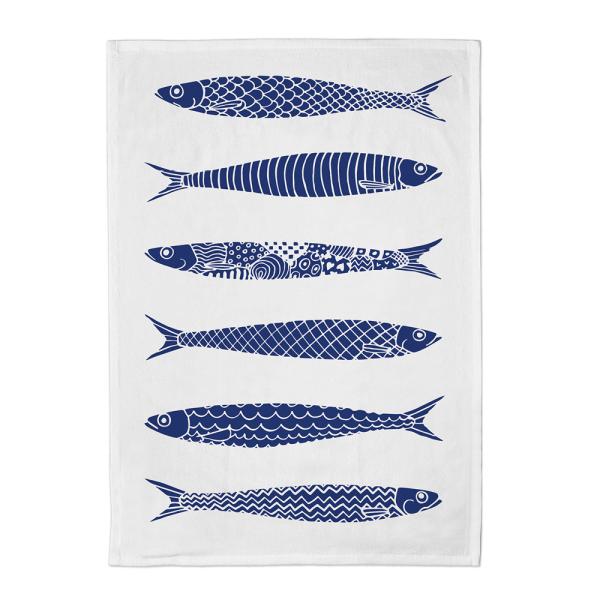 Fiskelycka kjøkkenhåndkle 50x70 cm hvit/blå