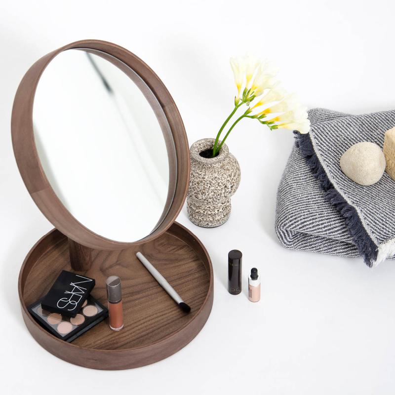 Look sminkespeil med fot 25 cm valnøtt