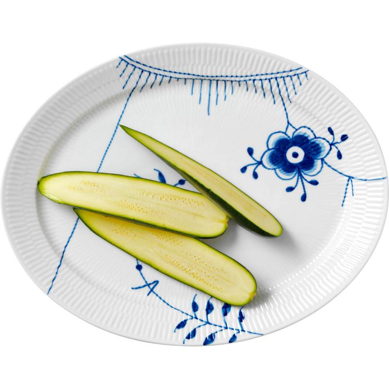Blå Mega Riflet oval tallerken 35 cm