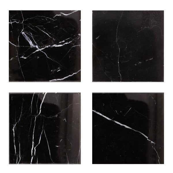 Marmor glassbrikke kvadratisk 10x10 cm 4 stk svart