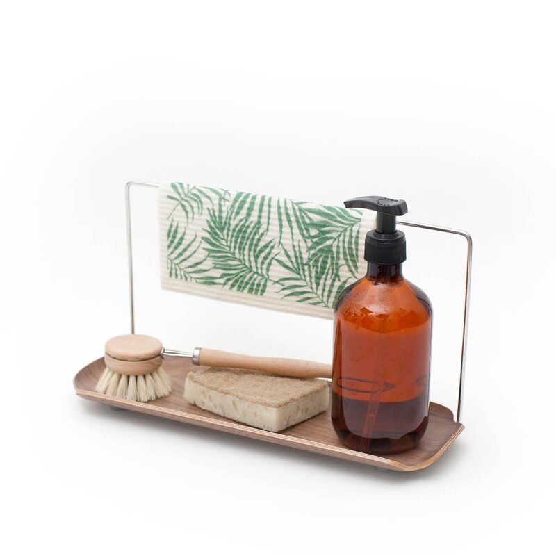Leaf oppvaskbrett m/klutholder 33x11,5 cm valnøtt