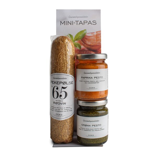 Temapose Tapas rødvinspølse og 2 stk pesto