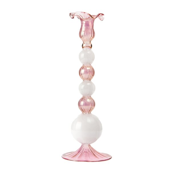 Sky lysestake 25 cm rosa/hvit