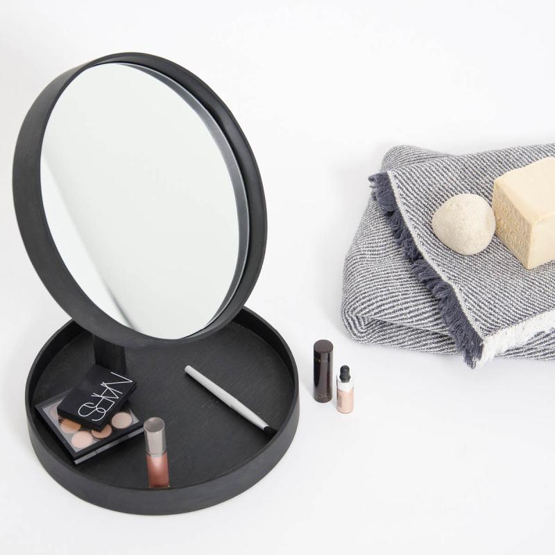 Look sminkespeil med fot 25 cm mørk eik