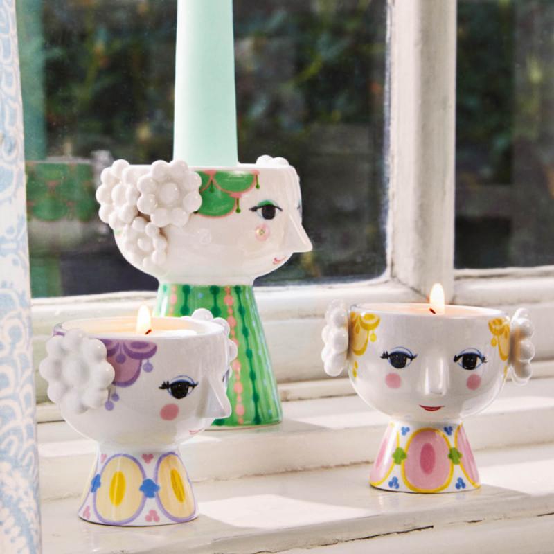 Eva telyslykt 6,5 cm 2 stk gul/lavendel