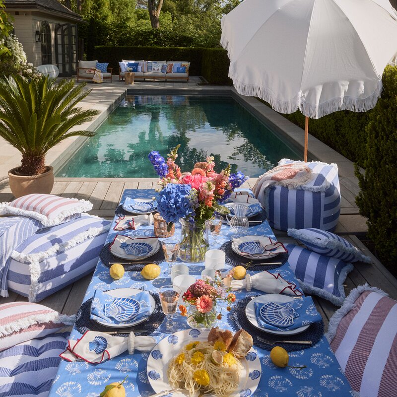 Shell serviett i bomull 50x50 cm blå/hvit