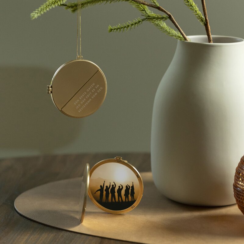 Julepynt medaljong m/fotoramme 7x7 cm bestevenn gull