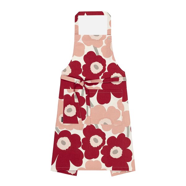 Pieni Unikko forkle White/mørk kirsebær/rosa