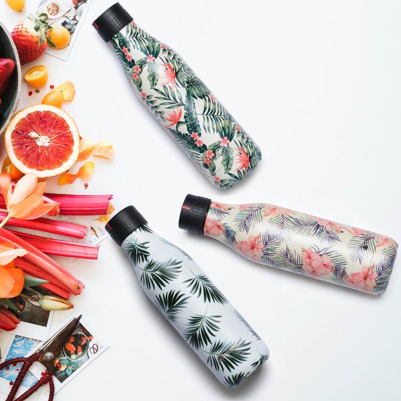 Bottle Up Design termoflaske 0,5L hvit/mørk grønn med blad