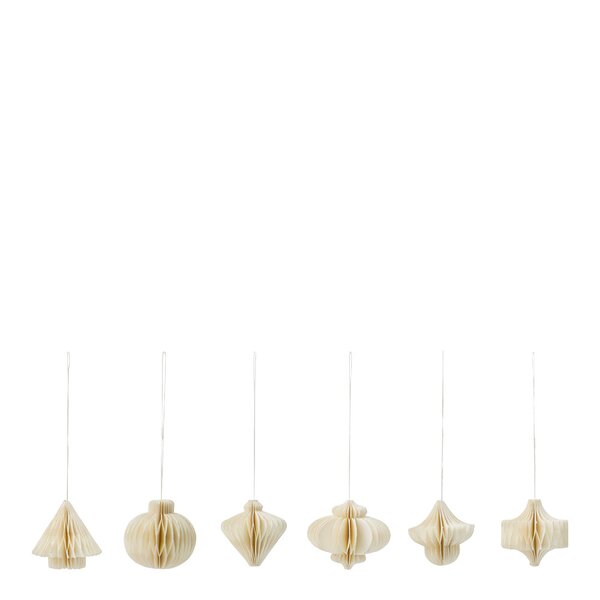 Comb juletrepynt papir 6 stk off white